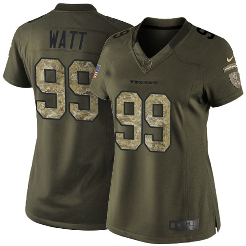 Women's Elite J.J. Watt Nike Jersey Green - #99 Salute to Service NFL Houston Texans